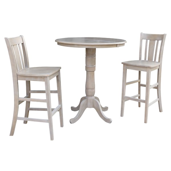International Concepts Round 36 in Rd Extend Dining Table 40.9 inH, 2 San Remo Bar Ht Stools, Gray Taupe, 36 in W, 48 in L K09-36RXT-S103-2 - main